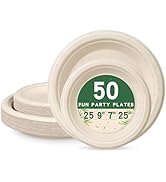 LANLISA 50 Pcs Disposable Paper Plates Heavy Duty, 7 inch &amp; 9 Inch Compostable Plates [Each 25 Co...