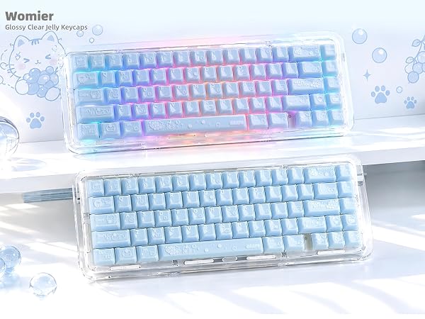 Shine through Keycaps Set OEM Profile, Cute Custom Keycaps, Jelly Keycaps, Clear Cute Keycaps