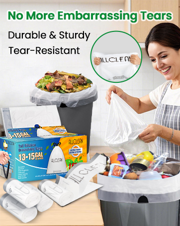 15 gallon durable clear trash bags with strong drawstring for office kitchen living room bathroom