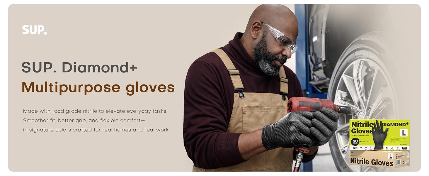 Sup Gloves Made with food grade diamond textured nitrile to elevate everyday tasks Smoother fit