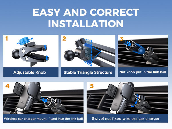 automatic clamping wireless car charger mount vent phone mount for car wireless charger