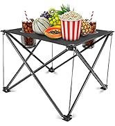 TeqHome Folding Camping Side Table,Outdoor Portable Camping Table W/2 Cup Holders&amp;Carrying Bag,St...