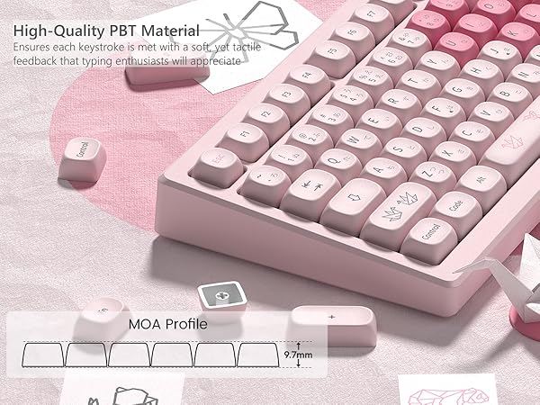 Womier Pink Keyboard Keycaps 60 65 75 100 Percent, MOA Profile Cute Keycap PBT