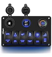 Nilight 6 Gang Rocker Switch Panel Laser Etched Aluminum Panel LED Light Bar Switch Panel with Ci...