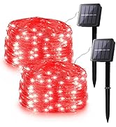 woohaha 2 Pack 100 LED Solar Red String Lights,33ft Solar Halloween Lights Outdoor,8 Modes Waterp...