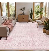 Rugxara Pink Rug for Living Room Bedroom, 5x7 Area Rugs Washable Vintage Floral Retro Boho Non Sl...