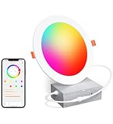 Smart Recessed Lighting 6 Inch RGBCW Color Changing 16W LED Downlights with Junction Box,1350 Lum...