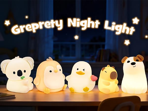 Greprety squishy night light with rgb modes 3 brightness timer
