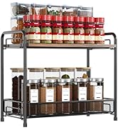 Xpatee Spice Rack Organizer for Countertop with Wood Top, 2-Tier Foldable Metal Rust-Proof Standi...
