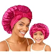 BONNET QUEEN Silk Bonnet Mommy and Me Bonnet Set Hair Bonnets Satin Cap with Tie Band Silk Hair W...