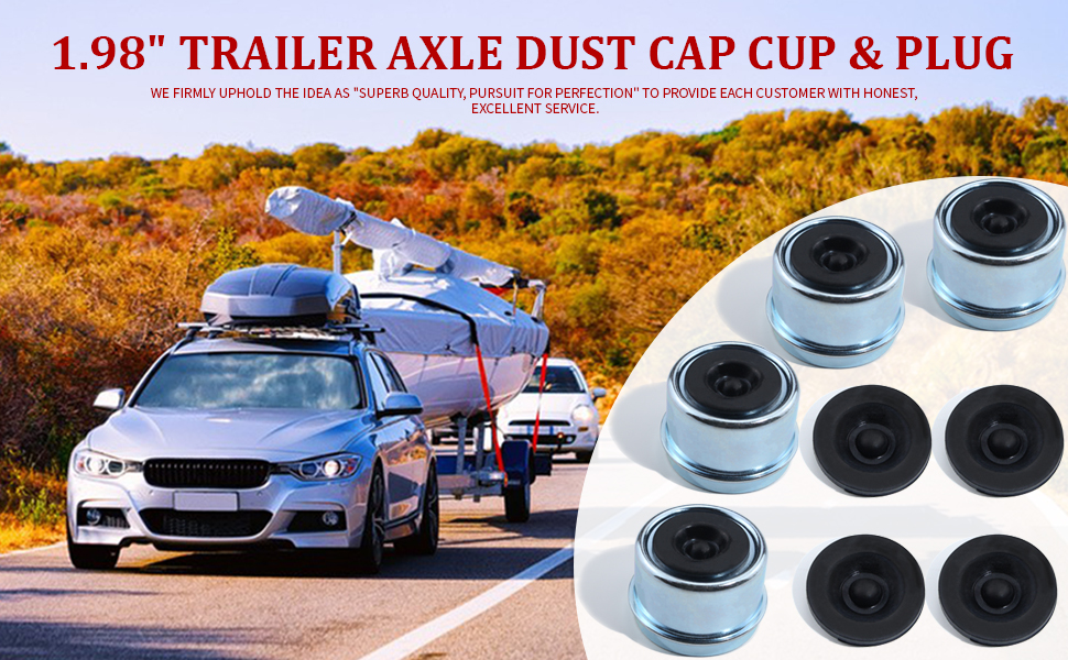Trailer Axle Wheel Hub and Bearing Dust Cap 1.98&amp;#34; Hub with Rubber Plug
