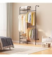 Garvee L2 Wall Mounted Pipe Closet System, Carbon Steel Wall Mounted Clothes Rack for Closet Stor...