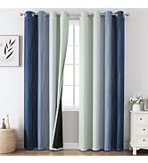 Estelar Textiler Navy Blue and Sage Green Ombre Blackout Curtains 84 Inch Length 2 Panels Set,The...