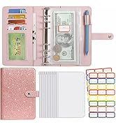DMluna A6 Budget Binder, PU Leather Money Organizer for Cash Bills Coupon, Planner Book Notebook ...