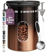 Veken Coffee Canister with Window,Airtight Stainless Steel Kitchen Food Storage Container, Date T...