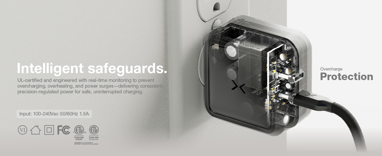 Equipped with intelligent safeguards to prevent overcharging, overheating, power surges - UL listed