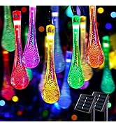 JMEXSUSS 2 Pack Solar Outdoor String Lights, Total 41.6FT 60 LED Teardrop Water Drop Lights, Sola...
