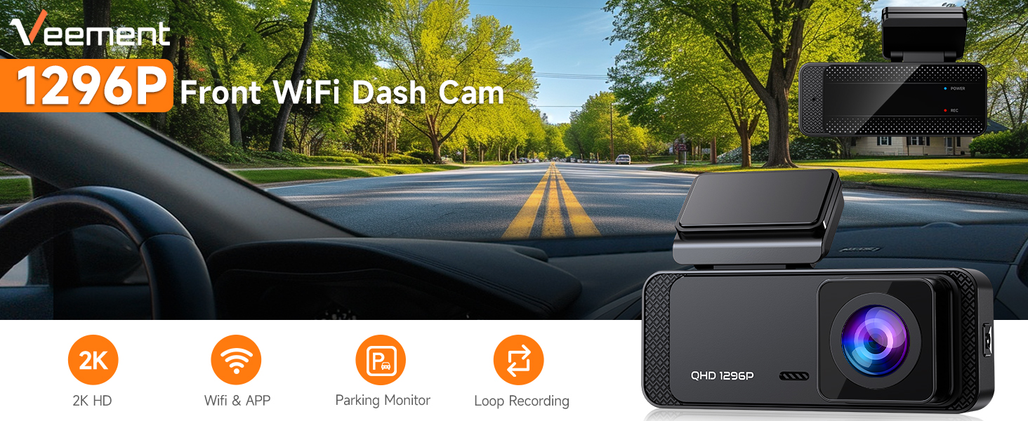Dash Cam 1296P WiFi Front Dash Camera for Cars