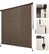 Artpuch Outdoor Roller Shade 8' W x 8' H, Mocha Exterior Cordless Patio Shades Roll Up Blinds wit...
