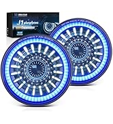 MICTUNING J1 New 7-inch Jeep Front Lights with Blue Welcome Halo Ring, DOT Approved Anti-glare, R...