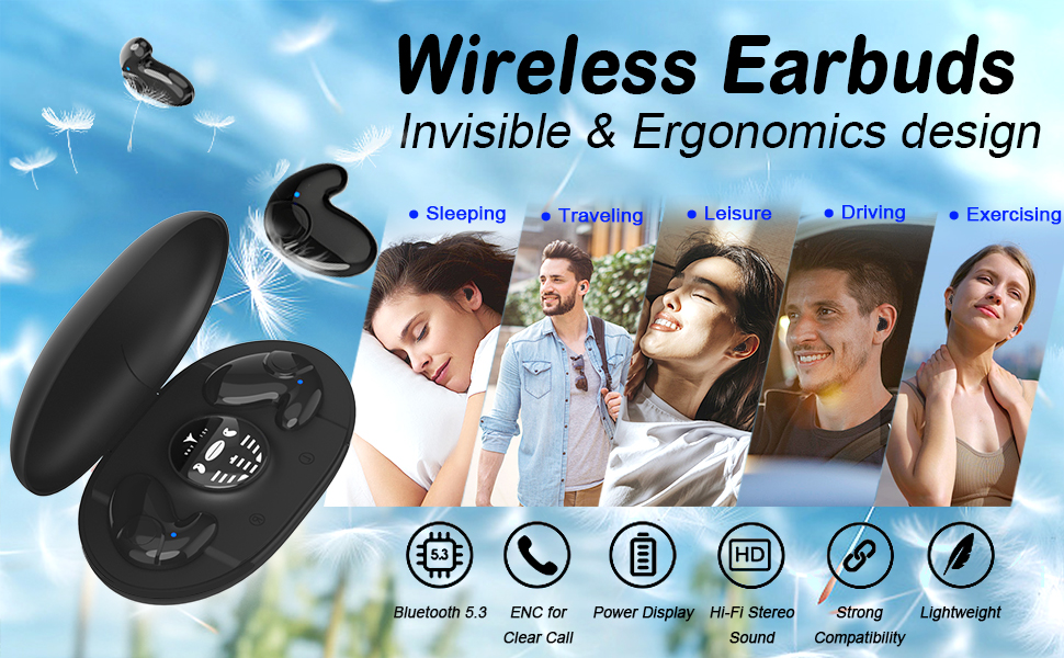invisible sleep wireless earphone ipx5 waterproof