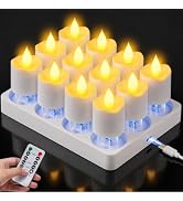 TOWPONICS Rechargeable Tea Lights with Remote, Timer &amp; Charging Base, 12 Pack LED Votive Candles,...