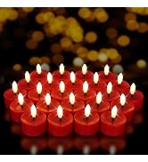 24 Pack Red Flameless Tea Lights Candles Battery Operated LED Tealights | 3D Wick Realistic Flick...