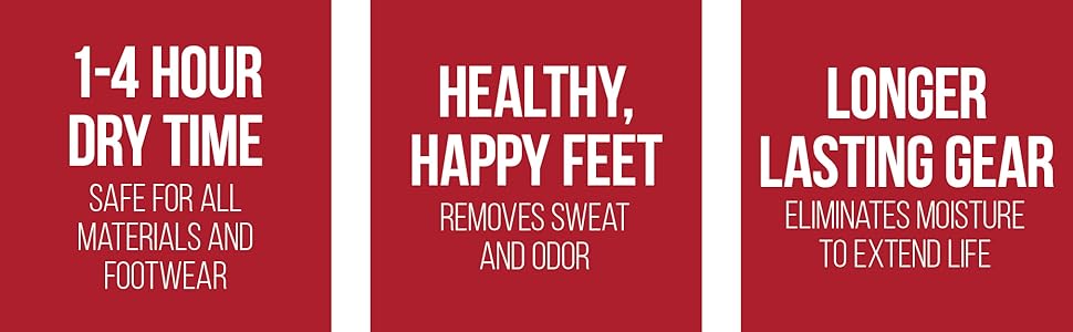 1-4 hour dry time Healthy, happy feet Longer-lasting gear