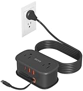 Travel Power Strip, BEVA 5ft Flat Plug Extension Cord with Retractable USB C Cable, Portable Powe...