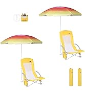 Nice C Beach Chair, Beach Chairs for Adults with Umbrella and Cooler, High Back, Cup Holder &amp; Car...