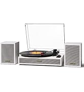 Vinyl Record Player with External Stereo Speakers, 3 Speed Belt Drive Turntable for Vinyl Records...