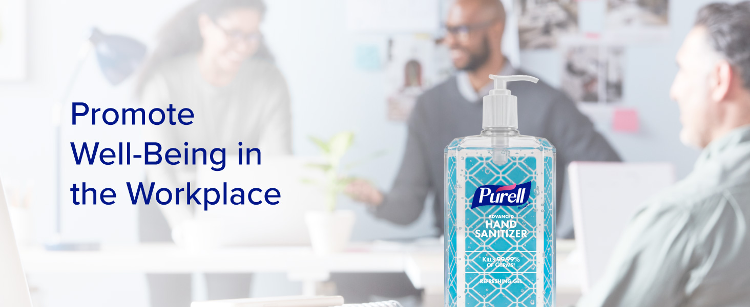 Image of a Purell hand sanitizer bottle in an office