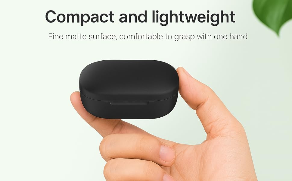 Compact wireless earbuds case, fine matte finish, lightweight and portable design