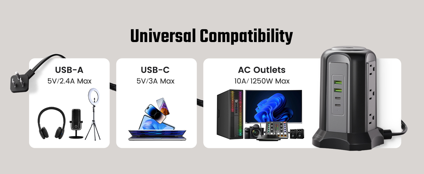 universal compatibility power strip surge protector