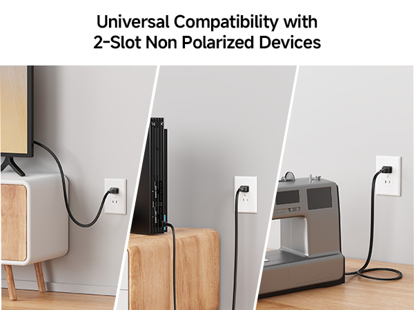 2 Pack 2 Prong Vizio TV Power Cord Replacement 6 ft, PS2 Power Cord