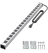 QBA 16 Outlet Power Strip, Heavy Duty Metal Power Strip with 10FT Extension Cord, Wall Mount Powe...
