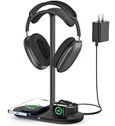 HiWe 3-in-1 Headphone Stand - Universal Desktop Gaming Headset Holder with Wireless Charger for P...