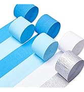PartyWoo Crepe Paper Streamers 6 Rolls 492ft, Pack of White, Silver, Royal Blue, Light Blue Party...