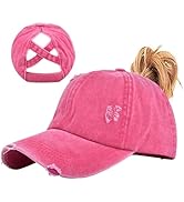 Enwokran Women Ponytail Hat Baseball Cap, Adjustable Criss Cross Buns Ponycaps High Bun Cotton Di...