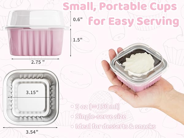 Square Aluminum Foil Brownie Baking Cups, Muffin Tin Ramekins, Disposable Dessert Cupcake Cups 