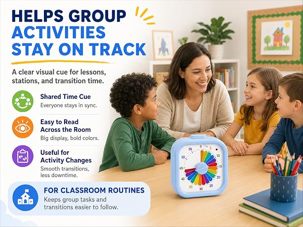 Visual Timer for Kids, 60-Minute Rainbow Countdown Clock, Silent Non-Ticking Desk Timer for Homework