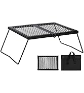 REDCAMP Folding Campfire Grill Heavy Duty Steel Grate, Portable Camp Fire Cooking Rack Over Fire ...