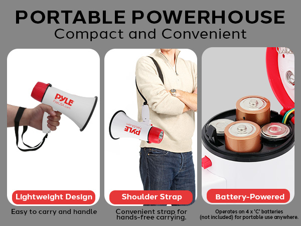 rechargeable pyle battery compact microphone 50w mic mp3 aux alarm megaphone bullhorn speaker