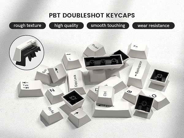 Double Shot PBT keycaps Set, Retro Milky White Keyboard caps,Cherry Profile Keycap 60 75 100 Percent