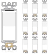 JUNLIT Single Pole Decorator Wall Light Switch, 3 Wire Paddle Rocker Wall Switch, Grounding Screw...