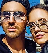 Breaksun Square Aviator Sunglasses for Men Women Fashion Vintage Diamond Cutting Lens Classic Mil...