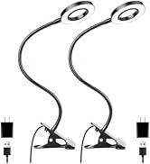 Woputne Desk Clip on Lamp for Reading Home Office, with 5V 2A Adapter, 10 Dimmable Brightness 3 M...