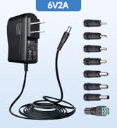UL Listed 6V 2A AC Adapter, 100-240 AC to DC 6V 2000mA Switching Power Supply Cord with 8 DC Plug...