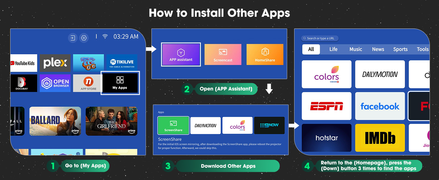 projector buil-in apps