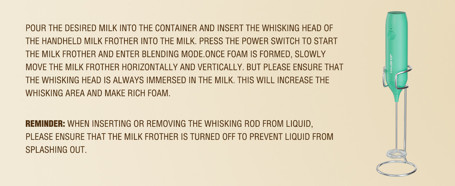 HAUSHOF Handheld Electric Milk Frother with Stand